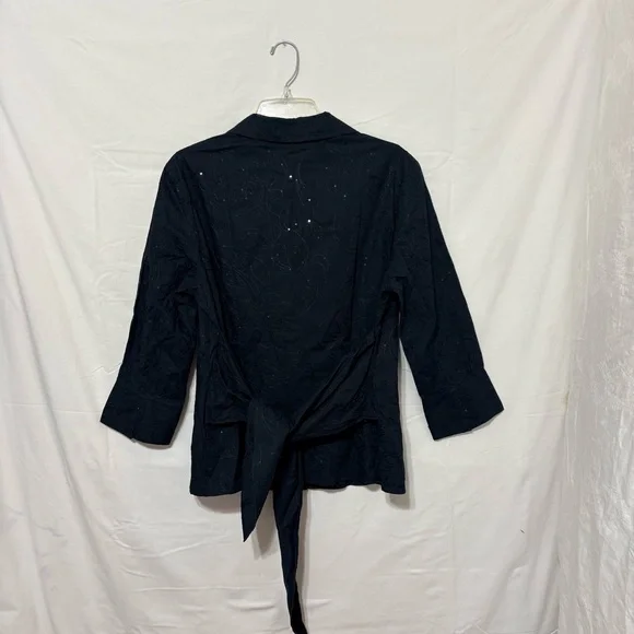 Lafayette 148 New York black sequin top with a button-down front and tie-wrap - Picture 4 of 9